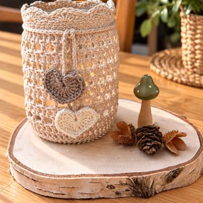 Handgefertigtes Windlicht im Boho-Stil | Glaswindlicht mit LED-Licht | Naturdeko | Tischdeko | Geschenkidee
