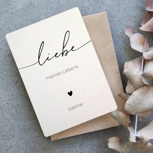 Karte Liebe meines Lebens auf Baumwollpapier mit Namen, Hochzeitsgeschenk, Geschenk zum Jahrestag, Ehemann, Ehefrau