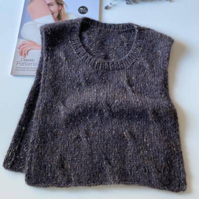 Luxus Pullunder Slipover Seelenwärmer aus Babyalpaca Seide, Mohair und Pailletten – Dunkelbraun Handgestrickt Unikat