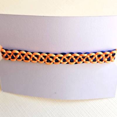 Makramee Armband Orange & Dunkelblau – maritimes Flechtarmband – Unikat