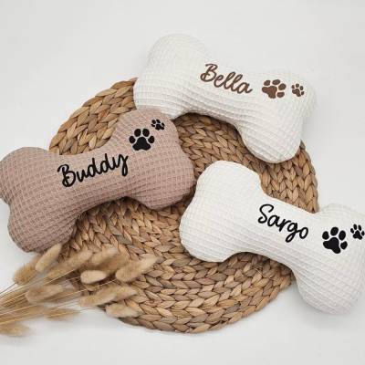 Personalisiertes Hundekissen Knochen | Waffelpiqué Baumwolle mit Wunschname | Handgemachtes Geschenk für Hunde