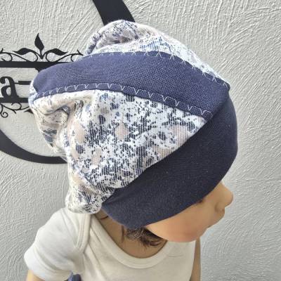 Handgemachte Denim Beanie Mütze für Kinder – KU 52-56 cm, Jeans-Look, Unikat einlagig