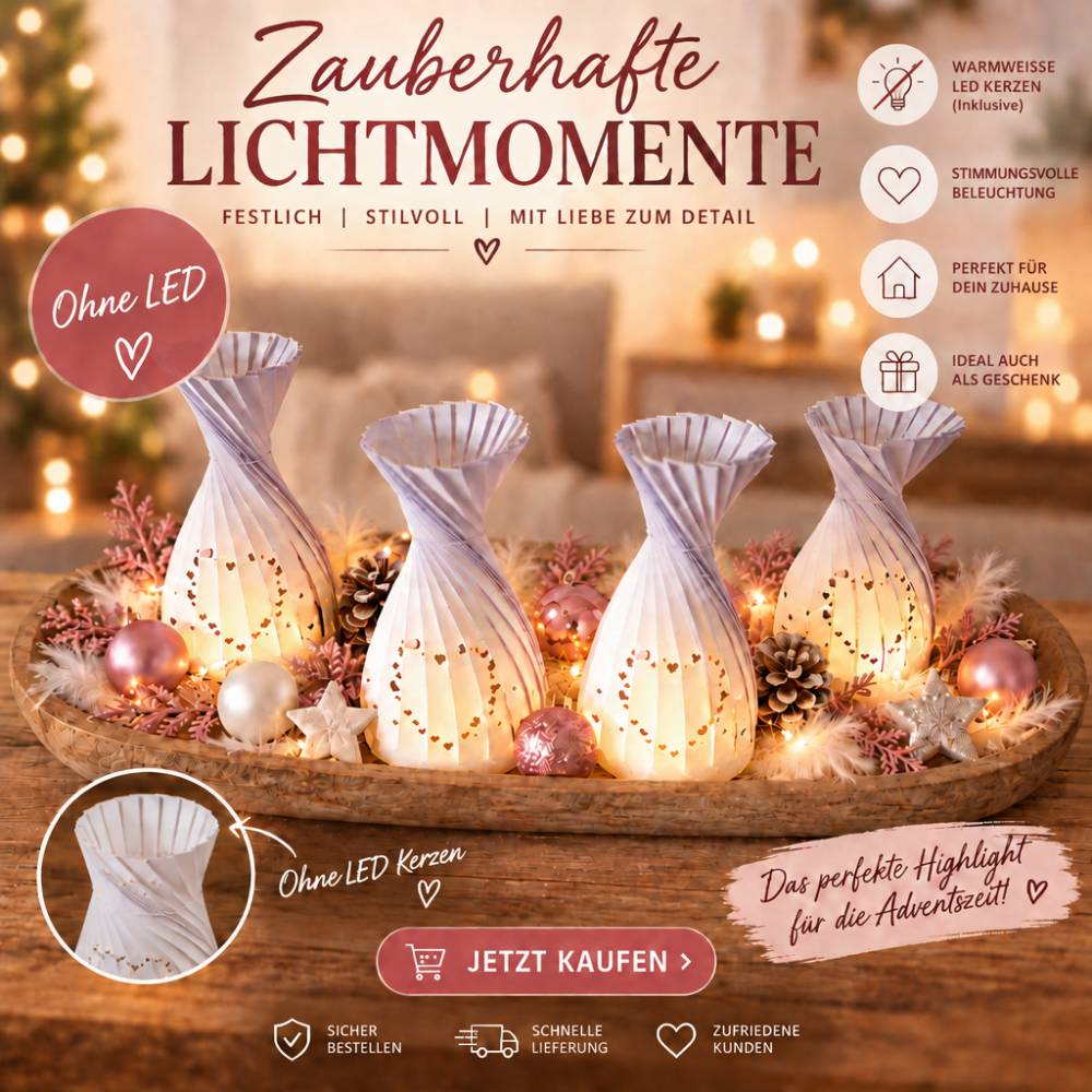 Advent Windlicht aus Papier, Windlicht Tischdeko, Papierlaterne für LED Teelicht, Handgemachtes Tischlicht, Geschenkidee Bild 1