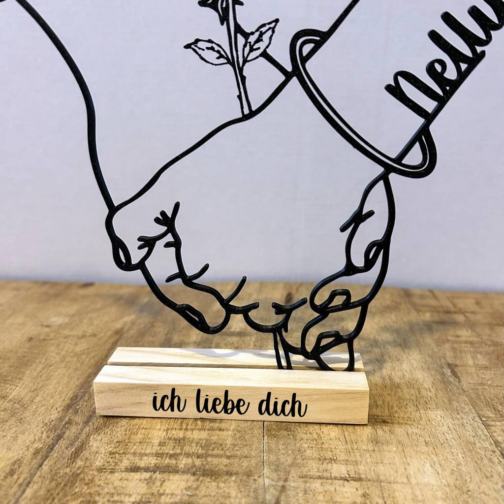Personalisierter Aufsteller Hände & Rose | Line Art 3D-Druck mit Namen | Geschenk Hochzeit & Jahrestag Bild 2