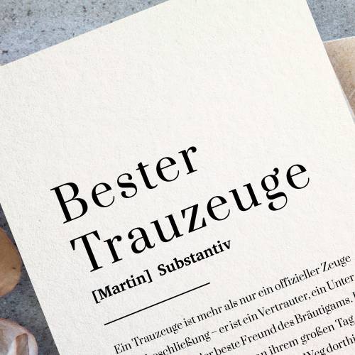 Karte für den Trauzeugen auf Baumwollpapier mit Name, Dankeschön Trauzeuge, Geschenk bester Freund, Trauzeuge Hochzeit