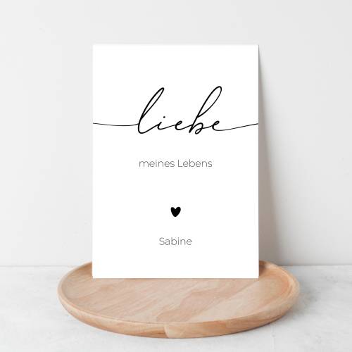 Liebe meines Lebens Karte personalisiert, Postkarte Schwarz Weiß mit Wunschname, Geschenk zu Valentinstag und Jahrestag