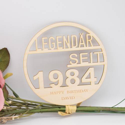 Holzschild „Legendär seit“ mit Wunschjahr und Name – rund, 14 cm
