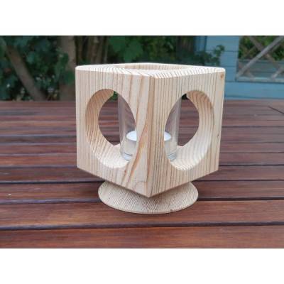 Handgefertigter Kerzenhalter aus Holz | Teelichthalter Natur mit Glaseinsatz | Holz Deko im Skandi Stil
