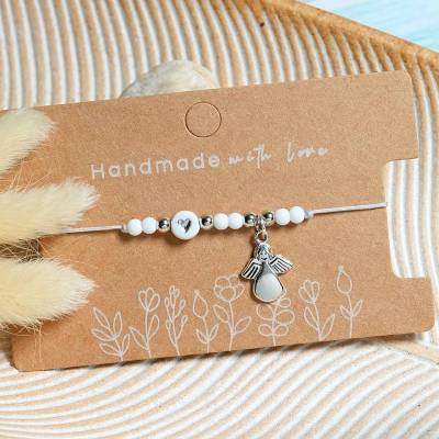 Makramee Armband mit Schutzengel und Herz - Freundschaftsarmband Geschenk Kommunion Konfirmation