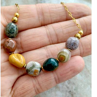 Ozeanjaspis & Achat Kette Edelstahl Gold Silber | Naturstein Schmuck Kaitiakitanga handgefertigt
