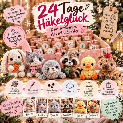 24 Tage Häkelglück – Amigurumi Adventskalender | Chenille Wolle | 6 Häkelprojekte