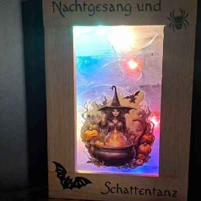 Deko-Holzbox für LED-Lichterketten - Nachtgesang und Schattentanz -