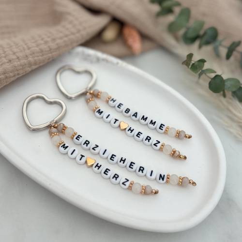 Schlüsselanhänger Hebamme mit Herz - Geschenk Erzieherin- Personalisierbar mit Text oder Namen - Taschenanhänger