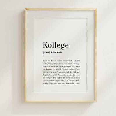 Kollege Poster personalisiert mit Wunschname und Definition, Typografie Kunstdruck, Geschenk zum Abschied, Büro Deko