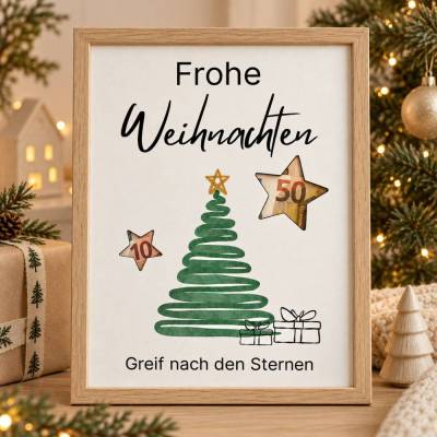 Geldgeschenk Weihnachten PDF A4 – Weihnachtsbaum mit Sternen zum Ausdrucken