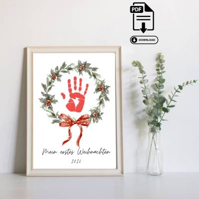 Personalisierbares Geschenk zu Weihnachten - Kinder Handabdruck Poster in DIN A4 - Sofortdownload PDF zum Ausdrucken