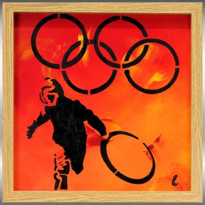 Abstraktes Gemälde in Orange Rot Schwarz – Original Acrylbild gerahmt 32,5 x 32,5 cm