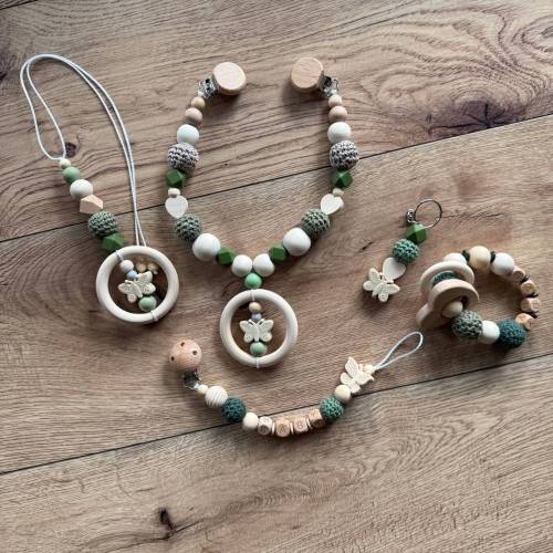 Babyset „Unterwegs“ – Kinderwagenkette, Greifling & Anhänger
