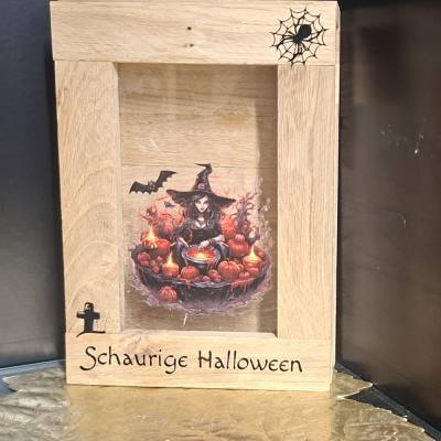 Deko-Holzbox für LED-Lichterketten - Schaurige Halloween -