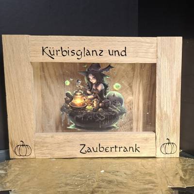 Deko-Holzbox für LED-Lichterketten - Kürbisglanz und Zaubertrank -