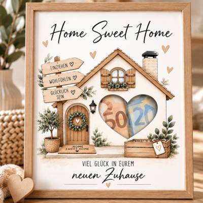 Geldgeschenk Einzug zum Ausdrucken – Geschenk neues Zuhause & Umzug – Home Sweet Home PDF DIN A4