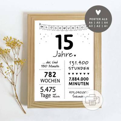 15 Geburtstag Poster | Geburtstag | Download | Jahre Monate Wochen Tage Stunden Minuten Sekunden | zum Ausdrucken