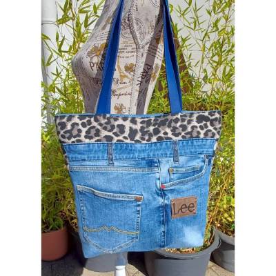 Jeans-Upcycling Shopper "Blue & Wild", Blue-Bag, Jeans-Shopper, Upcycling, Denim-Bag