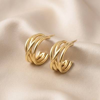 Chunky Golden Creolen Damen, 18K Vergoldete Statement Ohrringe, Moderne Hoops, Geschenk für Sie