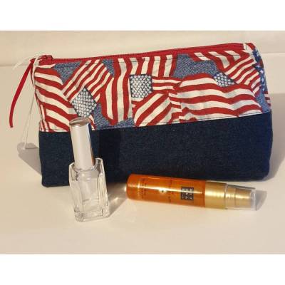 Schminktäschchen, Makeup-Tasche, USA Flagge, Jeans, Design Doro Thomalla #1046