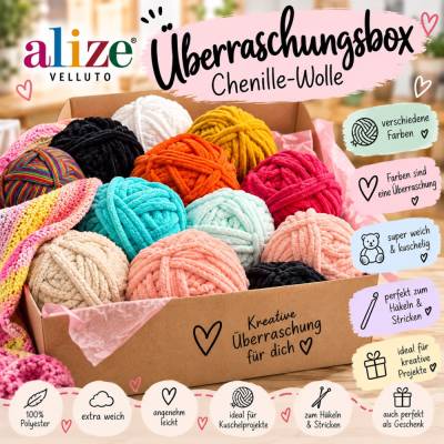 Alize Velluto Überraschungsbox – Chenille Wolle | Überraschungspaket zum Häkeln & Stricken