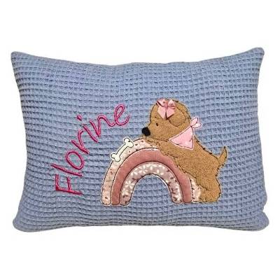 Regenbogen Hund - personalisiertes Kissen mit Namen – Geschenk zur Geburt & Taufe – Namenskissen, Baby, Kinder