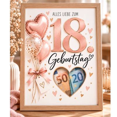 Geldgeschenk 18. Geburtstag zum Ausdrucken – Geschenk zum 18. für Mädchen – PDF DIN A4