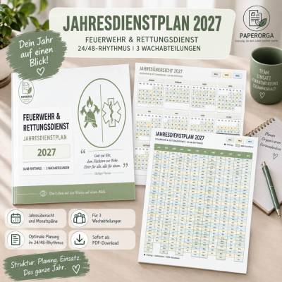 Feuerwehr & Rettungsdienst Jahresdienstplan 2027 – 24/48-Rhythmus | Digitale PDF