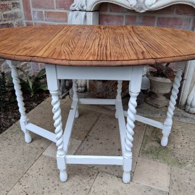 Antik Tisch Eiche Barley Twist  Esstisch Gateleg Beistelltisch Konsole Beistelltisch Weiß Shabby Klapptisch Wandkonsole