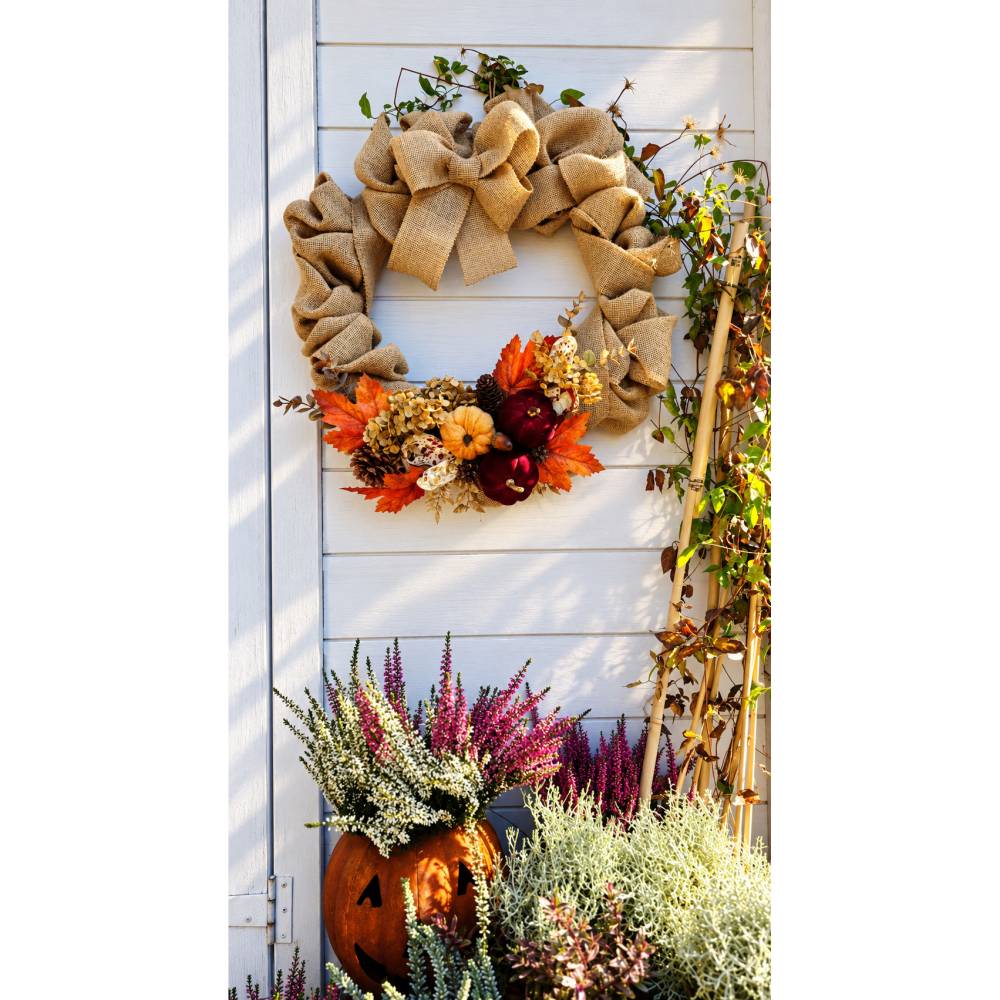 Jute Burlap-Herbstkranz XL mit integrierter Lichterkette