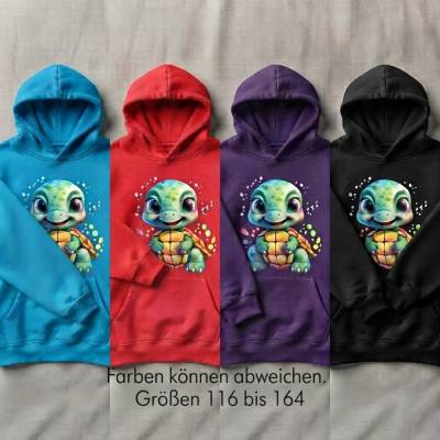 Kinder Hoodie mit süßem Schildkröten-Motiv Kapuzensweatshirt für Jungen & Mädchen (versch. Farben/Größen 116 bis 164)