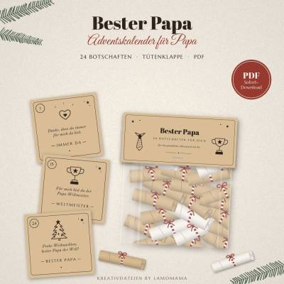 Adventskalender für Papa zum Ausdrucken – 24 Botschaften + Tütenklappe | Bester Papa | PDF