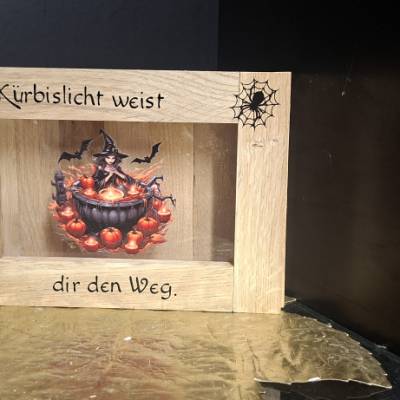 Deko-Holzbox für LED-Lichterketten - Kürbisslicht weist dir den Weg. -