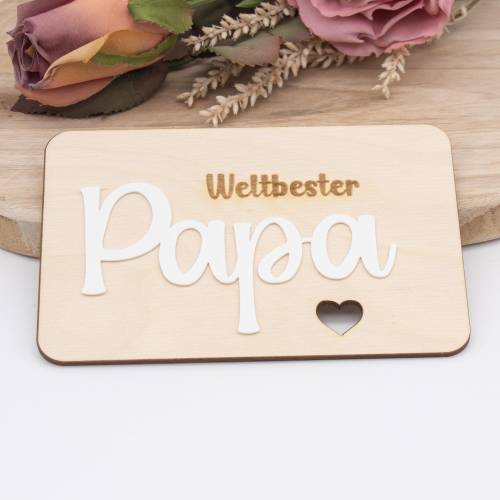 Holzkarte Weltbester Papa – 10 × 15 cm