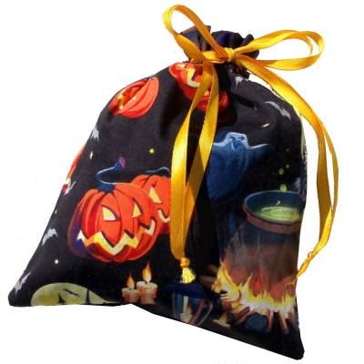 Geschenkbeutel Gespensterparty aus Baumwolle – Halloween Geschenkverpackung mit Tunnelzug
