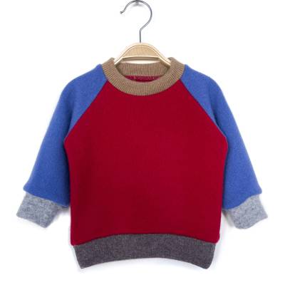Kaschmirpullover Größe 74 rot blau / Upcycling Babypullover aus Kaschmir