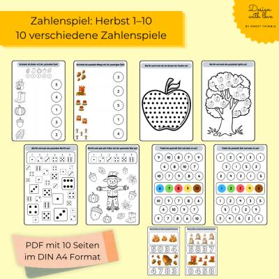 Herbst-Zahlenspiel zum Ausdrucken – 10 Zahlenrätsel für Kinder ab 5 Jahren