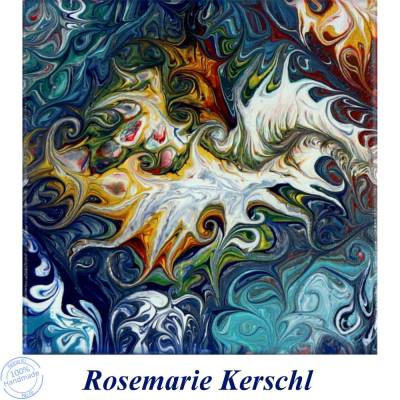 "Fantasy Animal" Pouring Unikat – Handgefertigtes Acrylbild 20 x 20 cm mit Metallic-Effekt