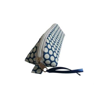 Federtasche Kosmetiktasche Schminktäschchen Punkte BLAU WEISS
