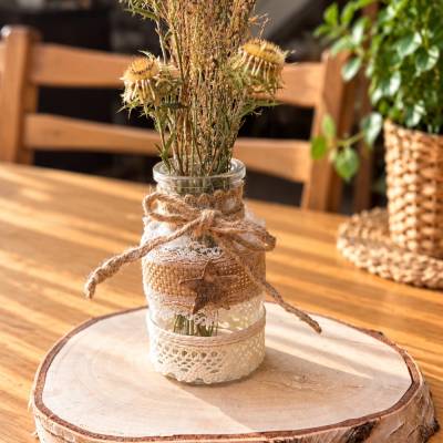 Handgefertigte Glasvase im Boho-Stil | Kleine Vase mit Holzstern | Naturdeko | Tischdeko | Geschenkidee