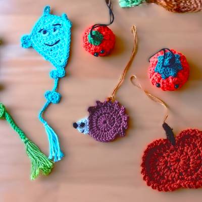 Herbstdeko gehäkelt 6 Teile Drachen Kürbis Halloweenkürbis Igel Applikation
