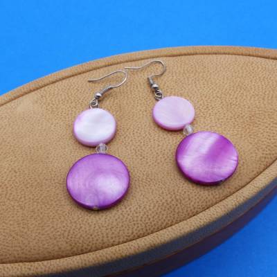 Ohrhänger, Perlmutt, 6 cm, lila violett, Ohrringschmuck, Drops