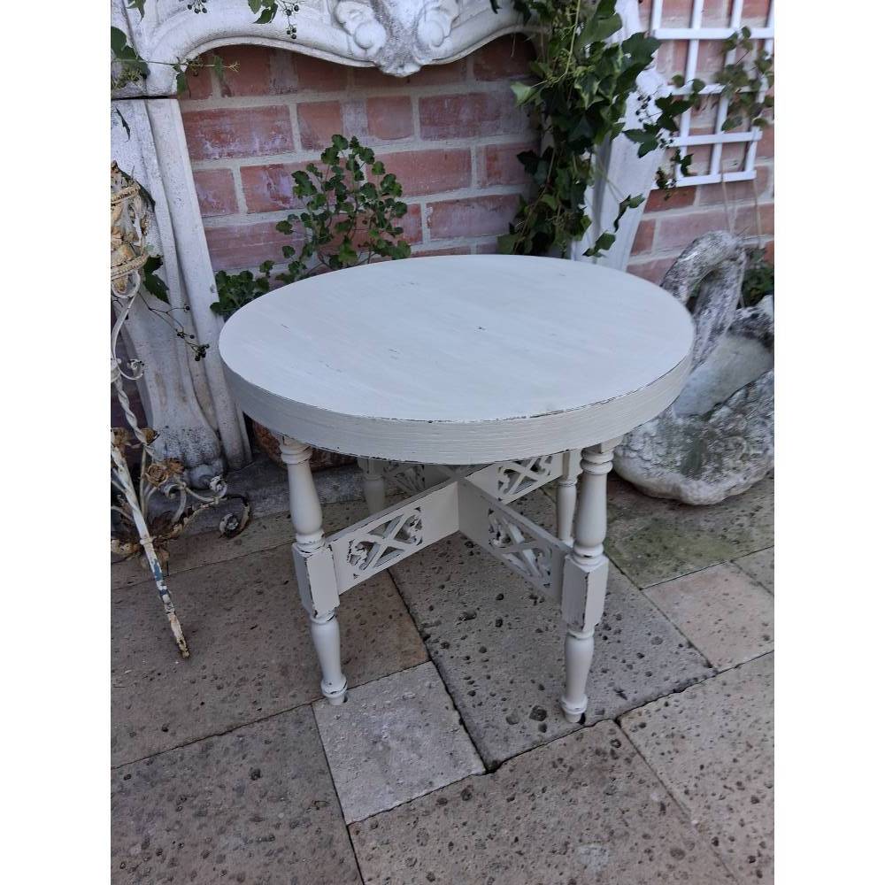 Vintage Beistelltisch Tisch Shabby Tischchen Brocante Rund Weiß Couchtisch Cafetisch Landhaus Cottage