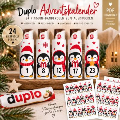 DIY Adventkalender zum Ausdrucken - Duplo Adventskalender - Duplo Banderole - Digitale Vorlage mit Pinguinen
