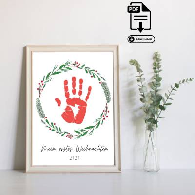 Personalisierbares Geschenk zu Weihnachten - Kinder Handabdruck Poster in DIN A4 - Sofortdownload PDF zum Ausdrucken